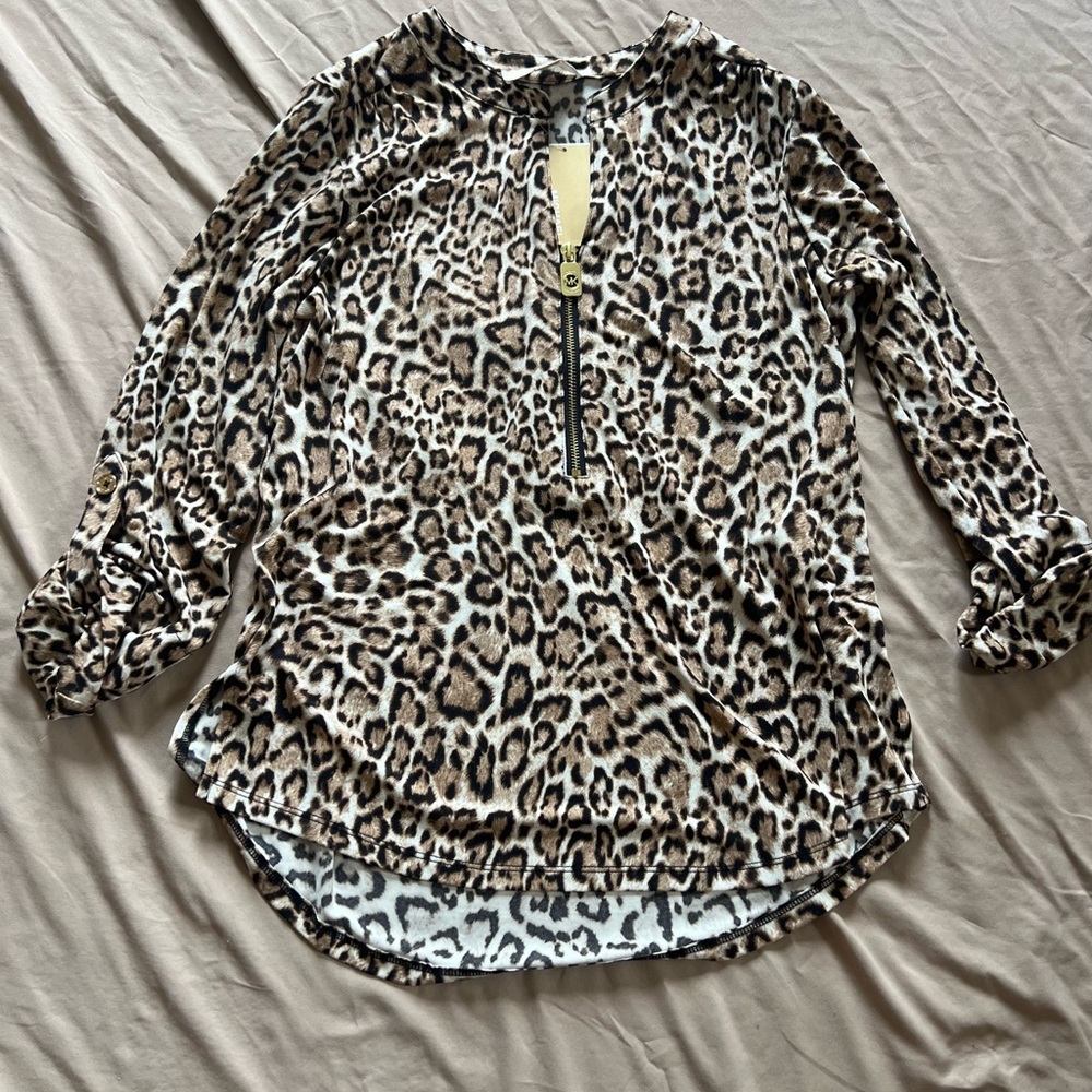 Michael Kors Animal Print Blouse with Zipper Detail